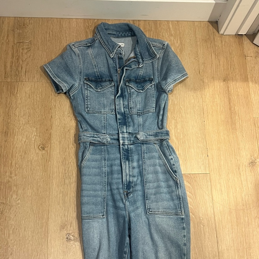 Good American Blue Denim Short-Sleeve jumpsuit